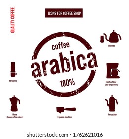 Cafe Icons Set. Ways to make coffee.