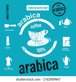 Cafe Icons Set. Ways to make coffee.