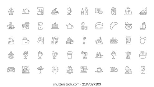 Cafe ideas, linear icons, line signs set, vector collection