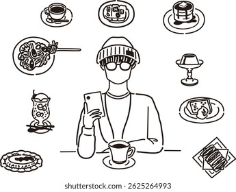 Ilustração de imagem do café (desenho de linha)