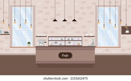 cafe interior with coffee machine, window and bar counter