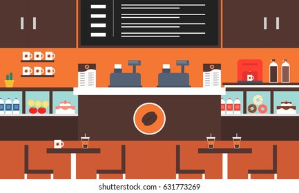Cafe interior. Flat illustration.