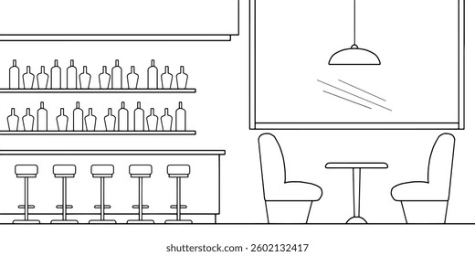 Cafe interior graphic black white sketch illustration vector 