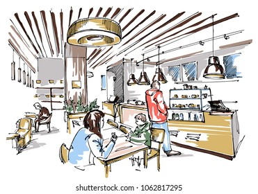 Cafe Interior Sketch Stock Vector (Royalty Free) 1062817295 | Shutterstock