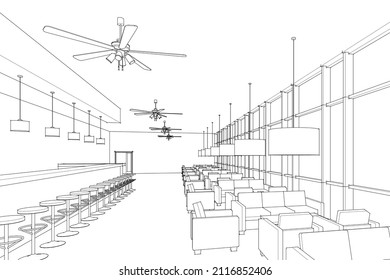 cafe interior sketch vector illustration