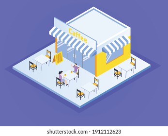 Cafe isometric 3d vector concept for banner, website, illustration, landing page, flyer, etc.