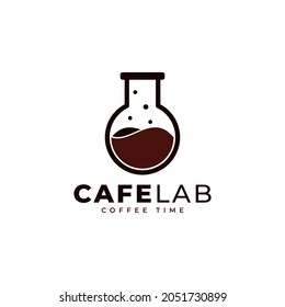 Cafe Laboratory Logo Design. Lab Tube Combined with Coffee Icon Vector Illustration