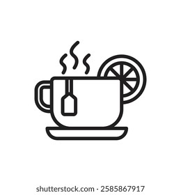 Cafe Lemon Tea Outline Icon Vector Illustration