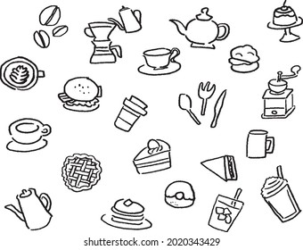 Cafe line drawing icon set. Black and white.
