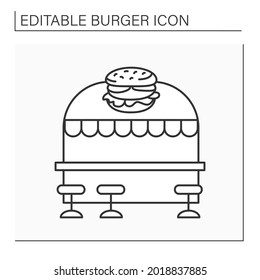  Cafe line icon. Fast food restaurant. Place with special menu consist of sandwiches, burgers and other unhealthy dishes. Fast food concept. Isolated vector illustration. Editable stroke