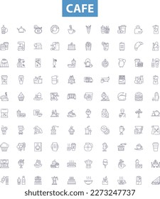 Cafe line icons, signs set. Cafe, Coffee, Restaurant, Latte, Espresso, Breakfast, Tea, Bistro, Cappuccino outline vector illustrations.