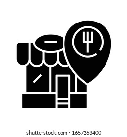 Cafe location black icon, concept illustration, vector flat symbol, glyph sign.
