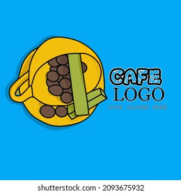Cafe logo with blue bacground. Vector illustration