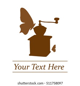 cafe logo . coffeemill and butterfly icon