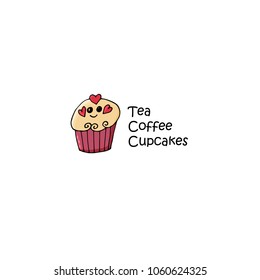 Cafe logo with cupcake in hand drawn style.