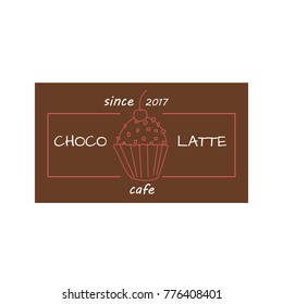 Cafe logo with cupcake in hand drawn style. For web, print and creative design