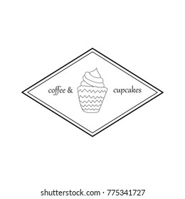 Cafe logo with cupcake in simple style. For web, print and creative design
