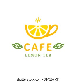 Cafe logo design. Cup lemon tea. Vector illustration