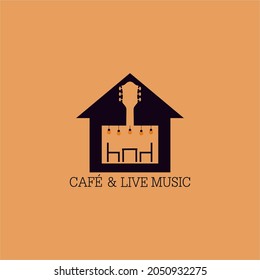 cafe logo and live music with flat design. vector illustration silhouette design for logo or icon 