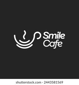 cafe logo with smiling vector and abstract design for brand identity