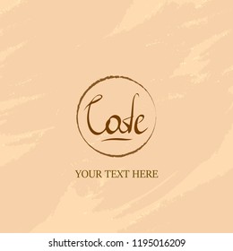 Cafe logo in vintage style over hand drawn feather. Vector illustration
