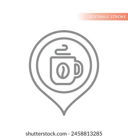 Icono de línea de pin de mapa de café. La ubicación de la cafetería perfila el Vector.
