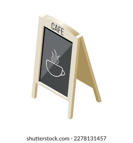 Cafe menu black board stand with coffee cup isometric icon 3d vector illustration