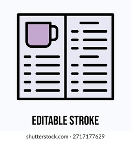 Icono de la tarjeta del menú de la cafetería Icono aislado del estilo del color lineal del Vector, trazo editable