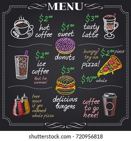 Cafe menu design on chalkboard vector illustration
