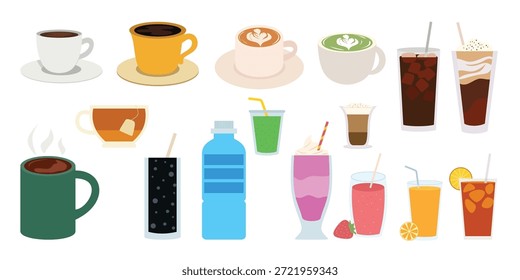 Café-Menü Getränke in flachen Illustration Stil. Konzept der Getränkesammlung. Vektorgrafik-Design.