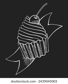 Cafe menu with food and drinks on chalkboard. Blackboard sketch of pastry, dessert. Hand drawn vector design