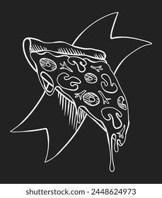 Cafe menu with food and drinks on chalkboard. Blackboard sketch of pizza. Hand drawn vector design