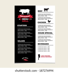 Cafe menu grill, template design.Vector illustration.