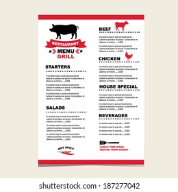 Cafe menu grill, template design.Vector illustration.