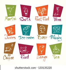 cafe menu hand draw icons in color