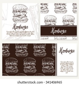 Cafe menu with hand drawn design. Fast food restaurant menu template. Set of cards for corporate identity. Vector illustration