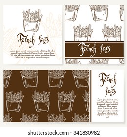 Cafe menu with hand drawn design. Fast food restaurant menu template. Set of cards for corporate identity. Vector illustration