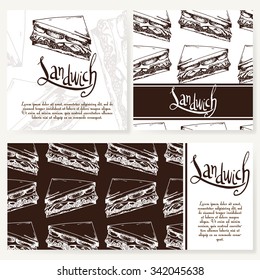 Cafe menu with hand drawn design. Fast food restaurant menu template. Set of cards for corporate identity. Vector illustration