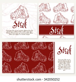 Cafe menu with hand drawn design. Fast food restaurant menu template. Set of cards for corporate identity. Vector illustration