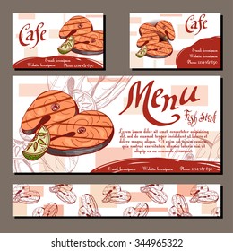 Cafe menu with hand drawn design. Fast food restaurant menu template. Set of cards for corporate identity. Vector illustration