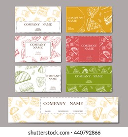 Cafe menu with hand drawn design. Fast food restaurant menu template. Set of cards for corporate identity. Vector illustration