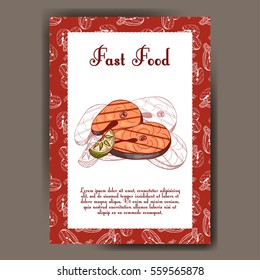 Cafe menu with hand drawn design. Fast food restaurant menu template. Card for corporate identity. Vector illustration