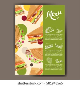 Cafe menu with hand drawn design. Fast food restaurant menu template. Set of cards for corporate identity. Vector illustration