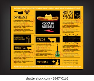 Cafe Menu Mexican Restaurant Brochure. Food Design Template.