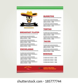 Cafe menu mexican, template design.Vector illustration.