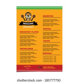 Cafe Menu Mexican, Template Design.Vector Illustration.