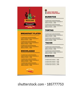 Cafe Menu Mexican, Template Design.Vector Illustration.