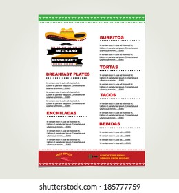 Cafe Menu Mexican, Template Design.Vector Illustration.