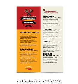 Cafe menu mexican, template design.Vector illustration.