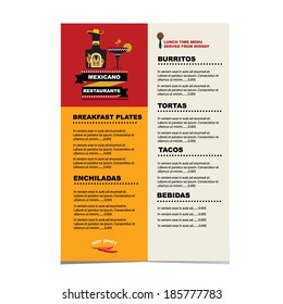 Cafe menu mexican, template design.Vector illustration.